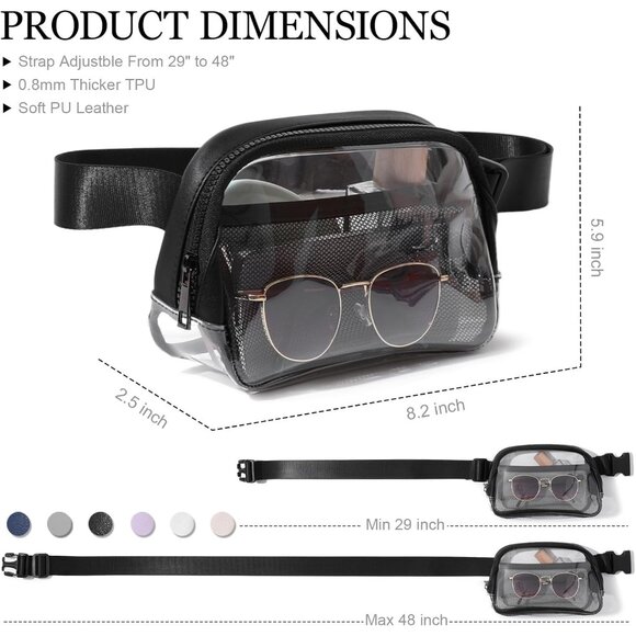 Clear Black Leather Waterproof Fanny Pack with Adjustable Strap for Men & Women - Picture 6 of 7